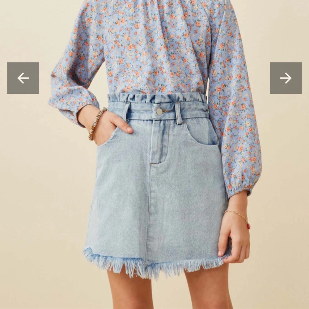 Hayden Washed Frayed Hem Paper Bag Denim Skirt